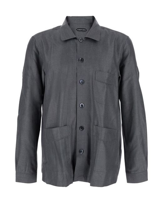 Tom Ford Gray Charcoal Solid Shirts for men