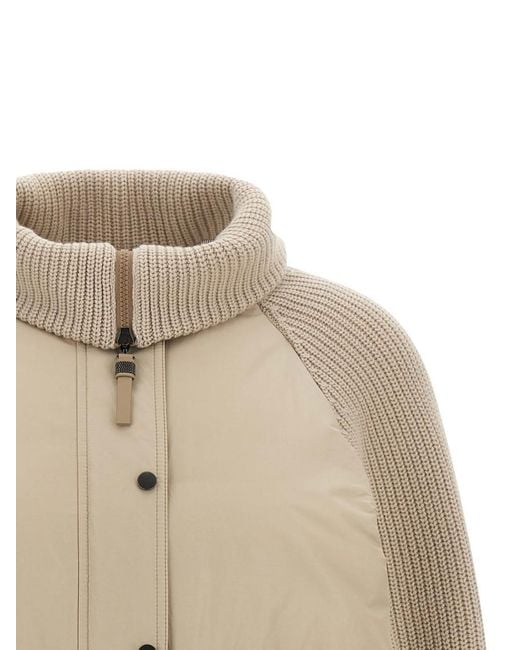 Brunello Cucinelli Natural Solid Mock Collar Jacket