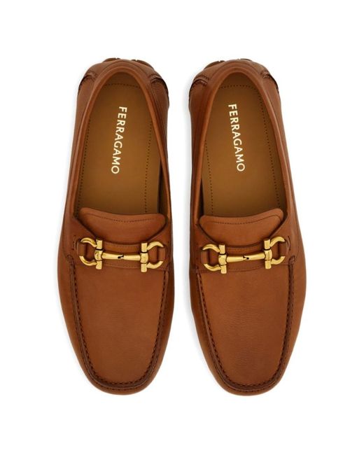 Ferragamo Brown Leather Driver Shoes for men