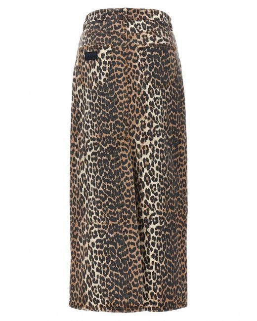 Ganni Blue Leopard-Print Logo Patch Skirt