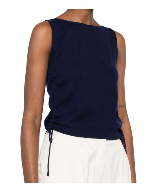 DUNST Blue Solid Round Neck Top