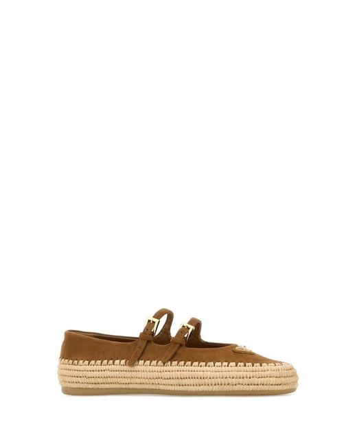 Prada Brown Solid Ballet Flats