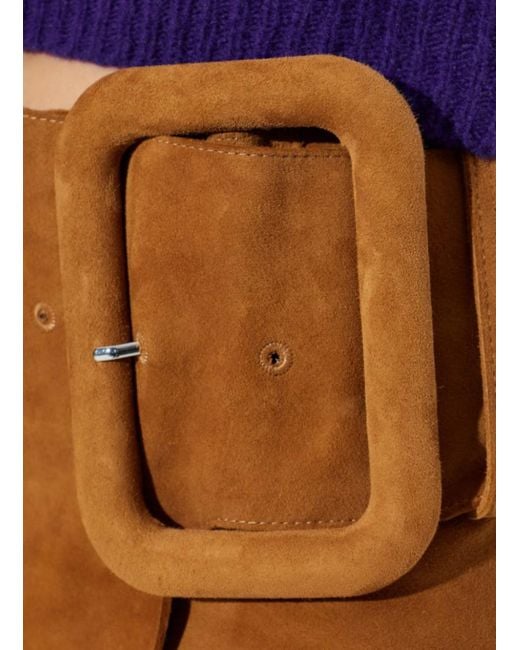 AMI Brown Solid Midi Skirt