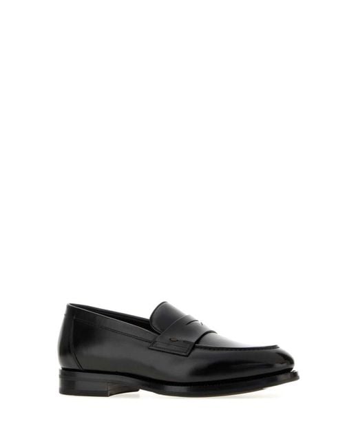 Santoni Black Solid Loafers for men