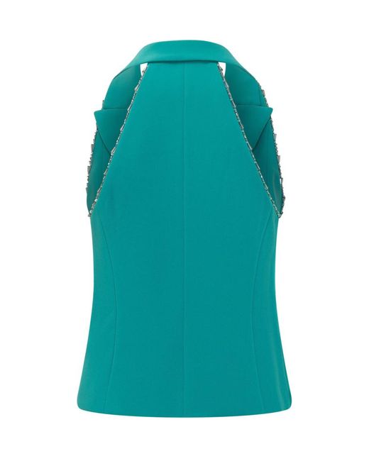 Pinko Green Solid Notched Lapel Blazer
