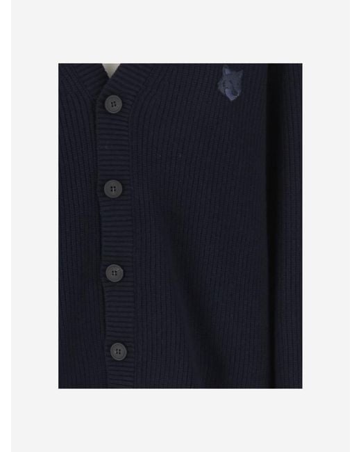 Maison Kitsuné Blue Fox Head Patch Ribbed Cardigan for men