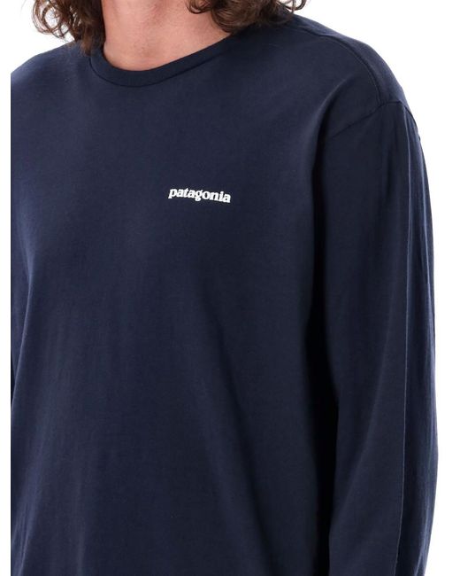 Patagonia Blue Long-Sleeved P-6 Logo Responsibili-Tee for men