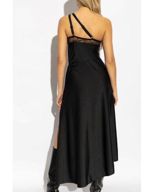 Coperni Black Asymmetric Satin Dress With Lace Details