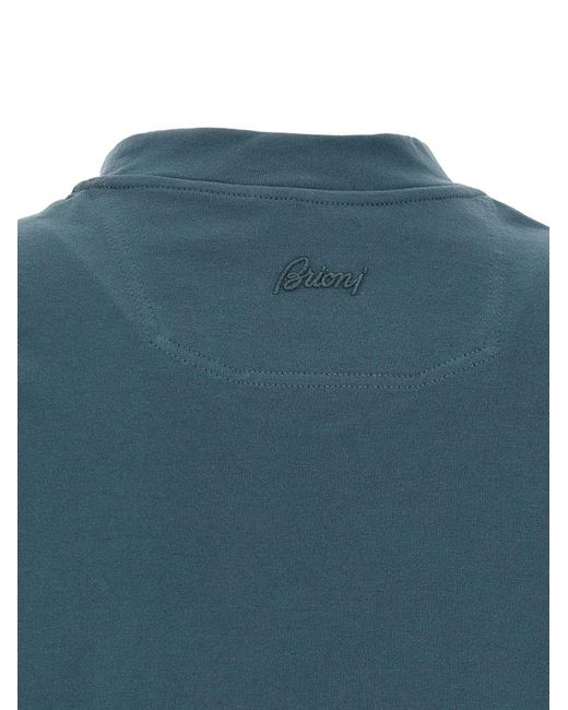Brioni Blue Solid Crew Neck T-Shirt for men
