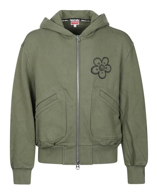 KENZO Green Printed Zip-Up Hoodie for men