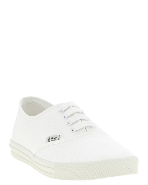 Prada White Solid Cotton Sneakers for men