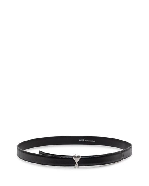 AMI Black Cintura Solid Logo Belt for men