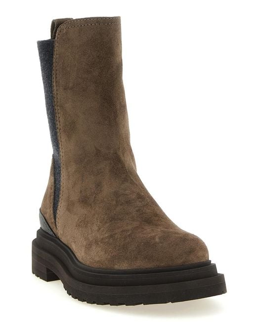 Brunello Cucinelli Brown Solid Round Toe Boots