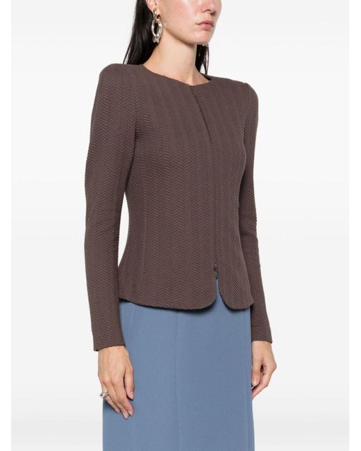Emporio Armani Brown Chevron-Pattern Zip-Front Jacket
