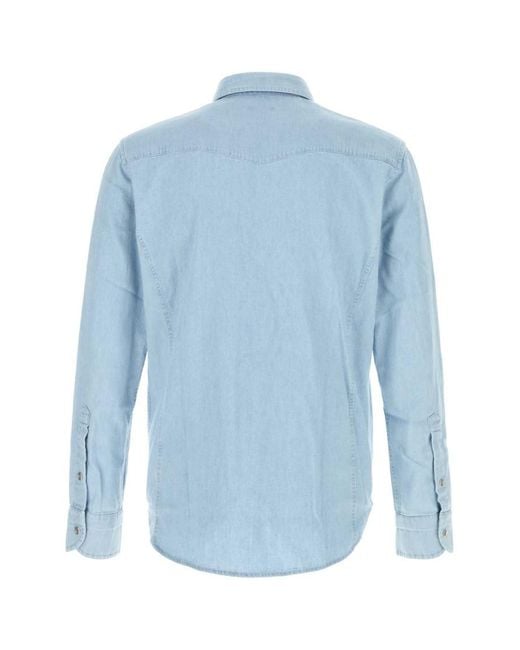 Tom Ford Blue Light Denim Chambre Slim Fit Western Shirt for men