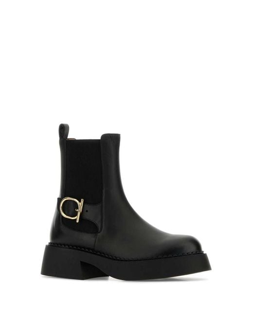 Ferragamo Black Solid Slip On Boots