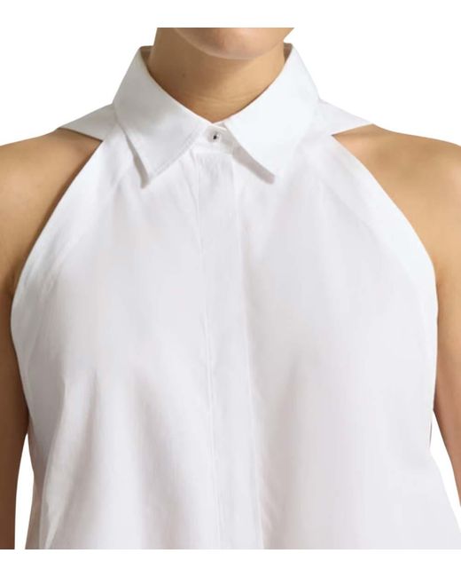 Boss White Solid Shirt Collar Top
