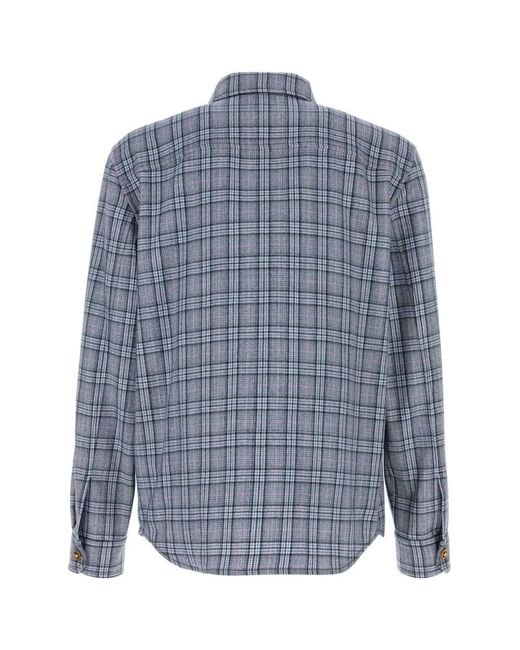 Versace Blue Regular Checks Shirt for men