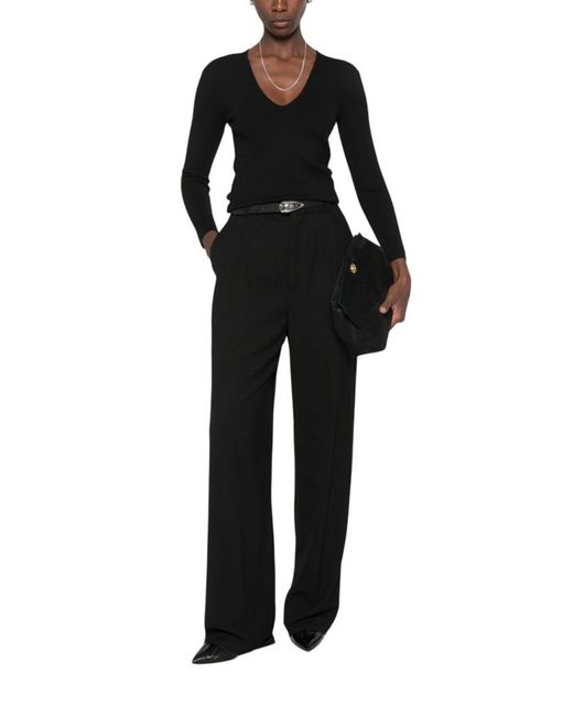 Totême Black Solid V Neck Sweatshirt