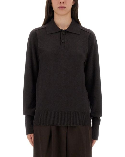 Studio Nicholson Black Solid Shirt Collar Sweater