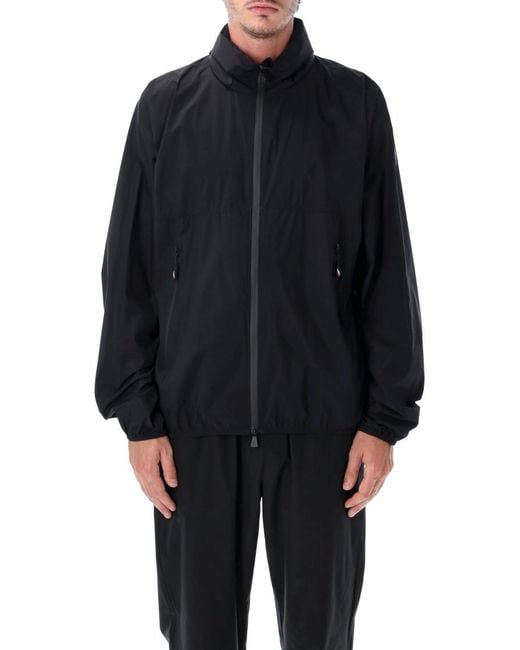 Moncler Blue Solid Mock Collar Jacket for men