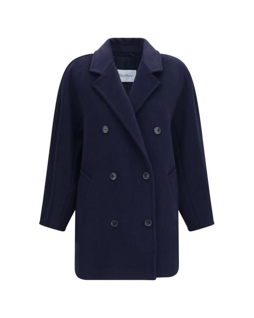Max Mara Blue Solid Peaked Lapel Jacket