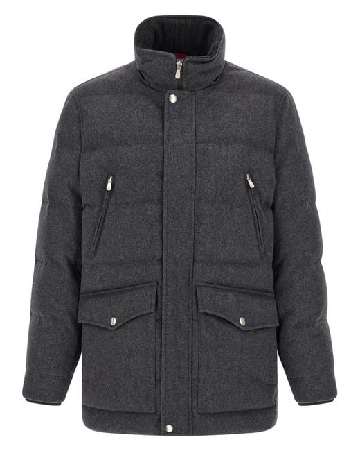 Brunello Cucinelli Gray Solid Hooded Jacket for men