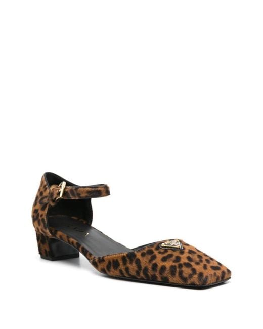 Prada Brown 45Mm Triangle-Enamel Pumps