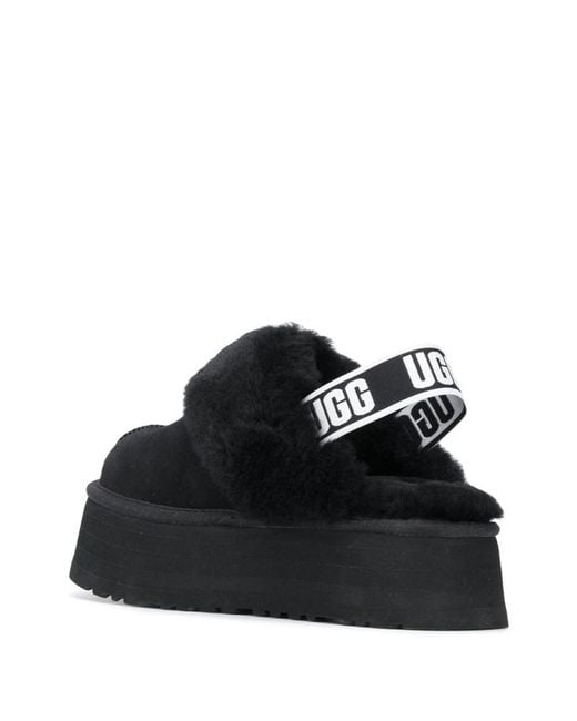 Ugg Black Funkette Suede And Sheepskin Platform Slippers