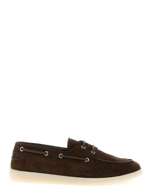 Prada Brown Solid Boat Loafers for men
