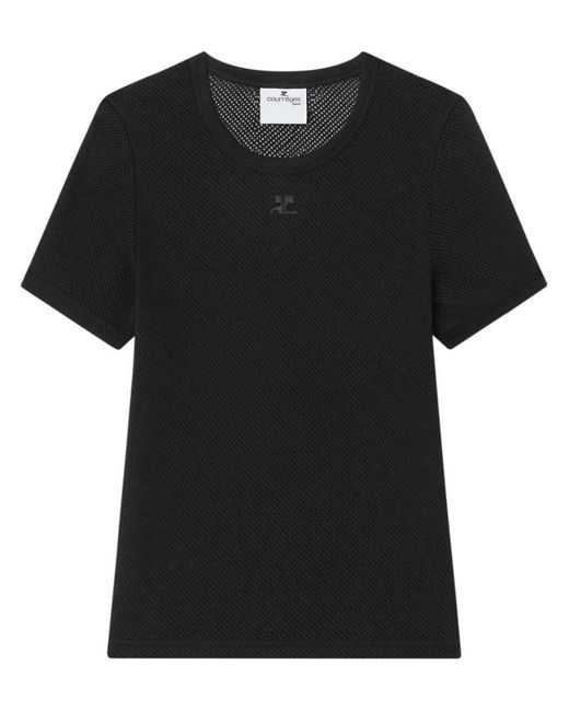 Courreges Black Fitted Mesh T-Shirt With Textured Appearance