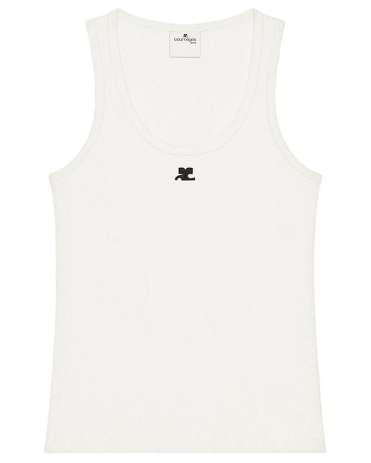 Courreges White Solid Scoop Neck Top