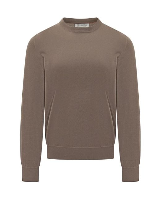 Brunello Cucinelli Brown Solid Regular Sweaters for men