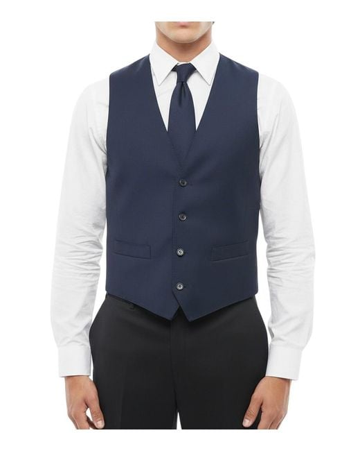 Corneliani Blue Solid V Neck Waistcoat for men