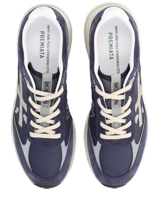 Premiata Blue Sneakers With Suede And Mesh Design for men
