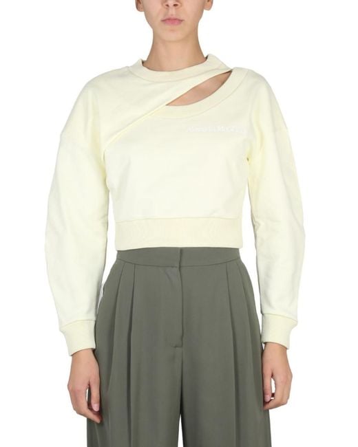 McQueen White Solid Crew Neck Sweatshirt