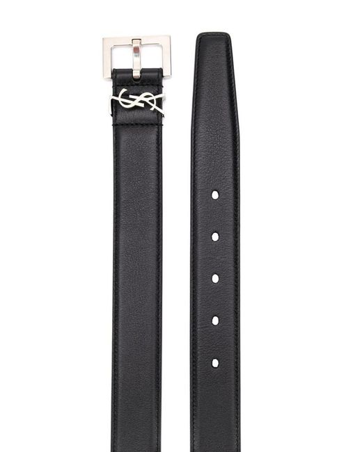 Saint Laurent Black Cassandre Thin Belt