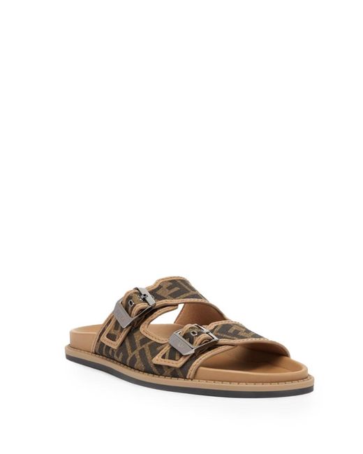 Fendi Metallic Leather Logo Slip-On Sandals for men