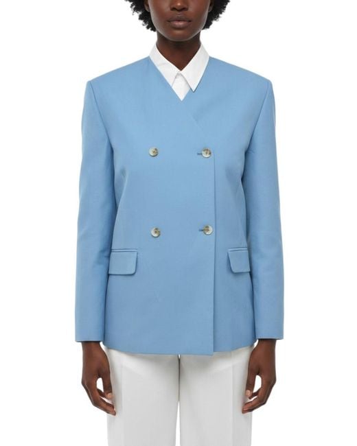 Loulou de Saison Blue Solid V Neck Blazer
