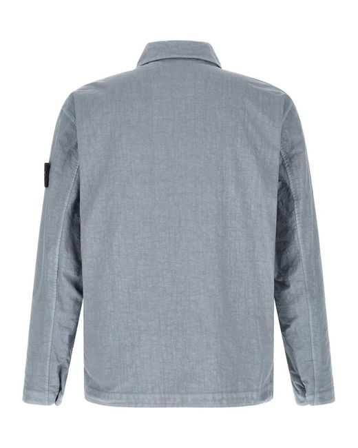 Stone Island Blue Solid Overshirt for men