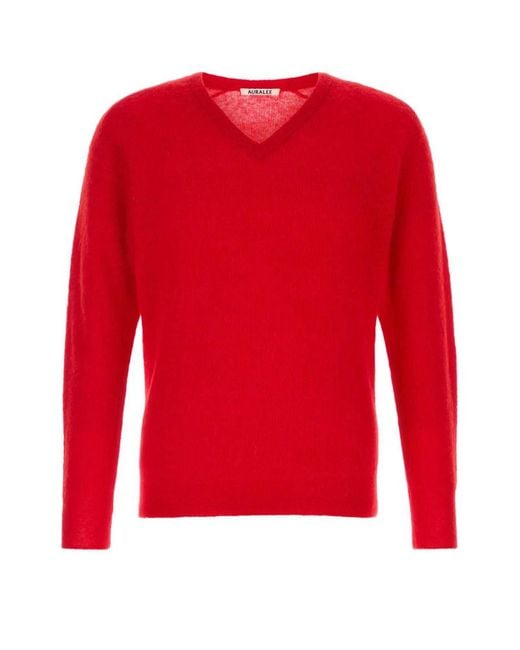 Auralee Red V Neck Sweater for men