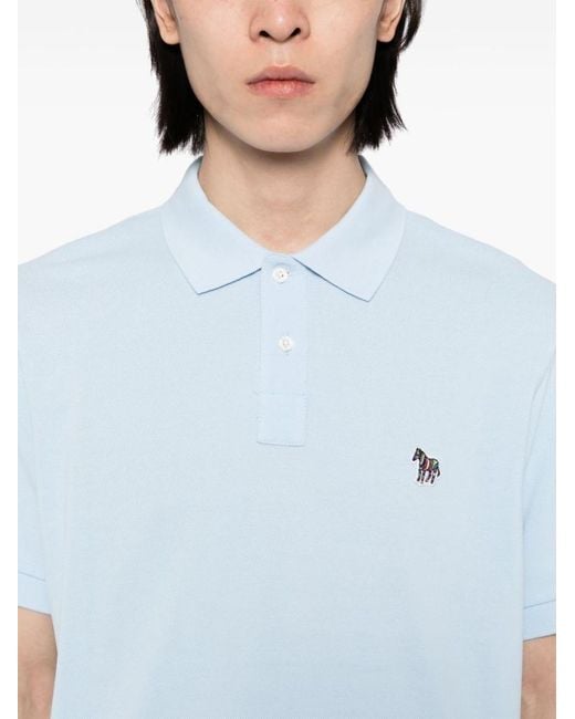 Paul Smith Blue Solid Shirt Collar Polo for men