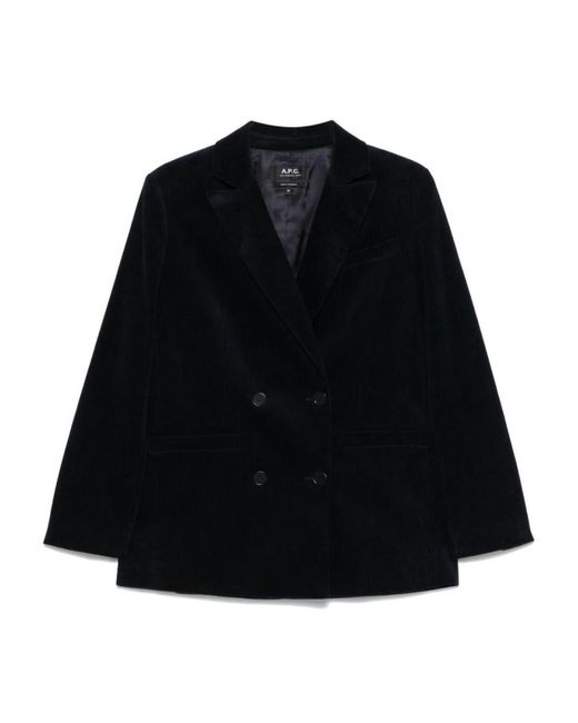 A.P.C. Black Midnight Cotton Blazer With Double-Breasted Design