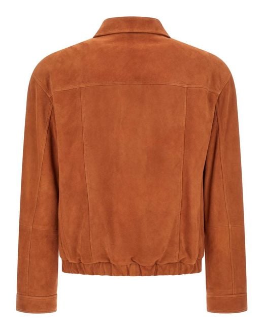 Brunello Cucinelli Brown Solid Shirt Collar Jacket for men