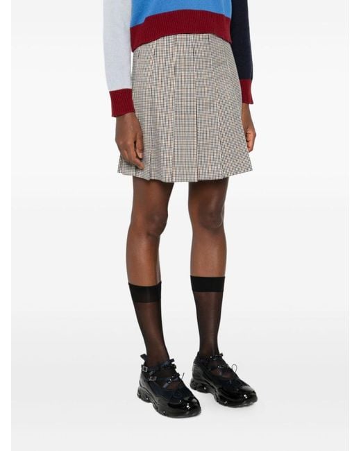 MSGM Gray Pleated Checkered Skirt