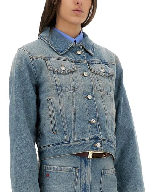 Victoria Beckham Blue Solid Shirt Collar Jacket