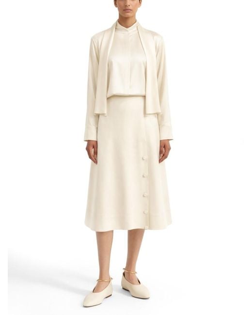 Jil Sander White Solid Flared Midi Skirt
