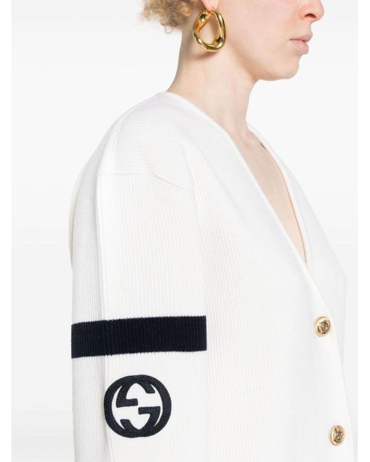 Gucci Wool Printed Cardigan Sweater in White Lyst