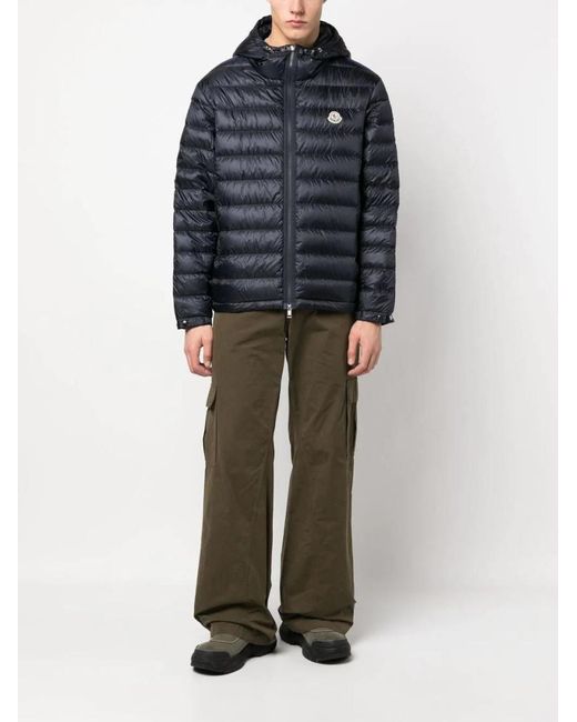 Moncler Blue Agout Logo-patch Puffer Jacket for men