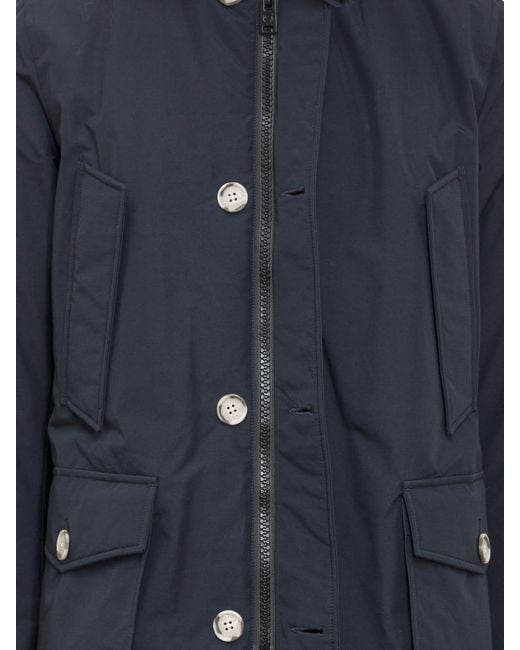 Woolrich Blue Solid Hood Jackets for men